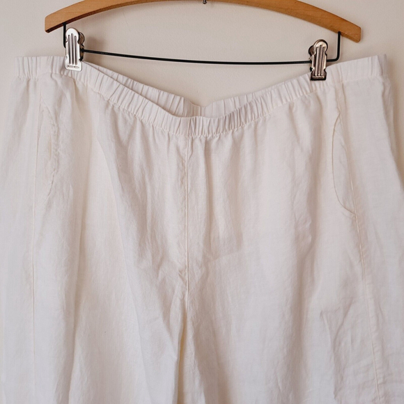 Kleen NWT Womens White Linen Pants Wide Leg Elastic Waist Plus Sz 2X Pockets - Picture 2 of 9